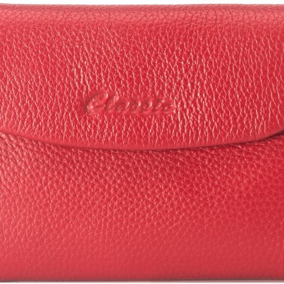 Women's Leather Wallet Large Capacity Bifold Card Holder Zipper Coins Red - Picture 1 of 7